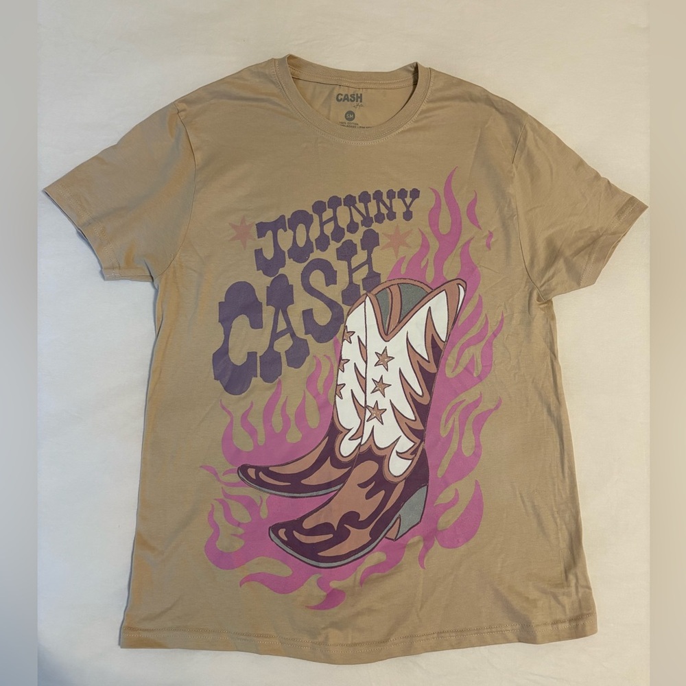 Johnny Cash Women's Short Sleeve Graphic Tee - Tan